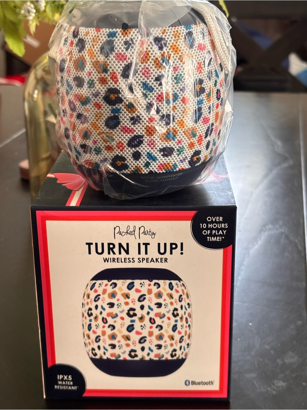 Packed Party Turn It Up! Wireless Speaker - White with Multicolor Leopard Spots